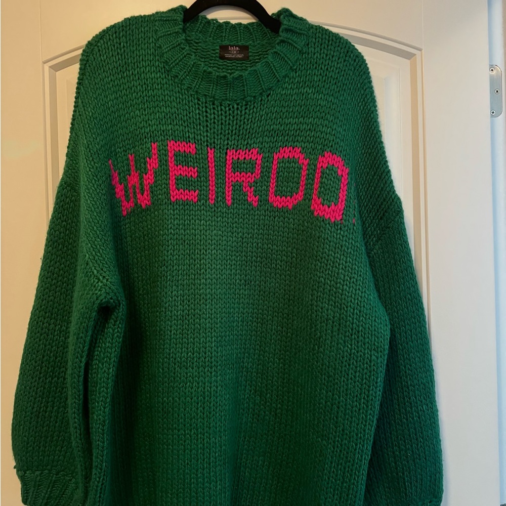 Dressed in LALA Green and Pink 'Weirdo' Sweater - Picture 2 of 6